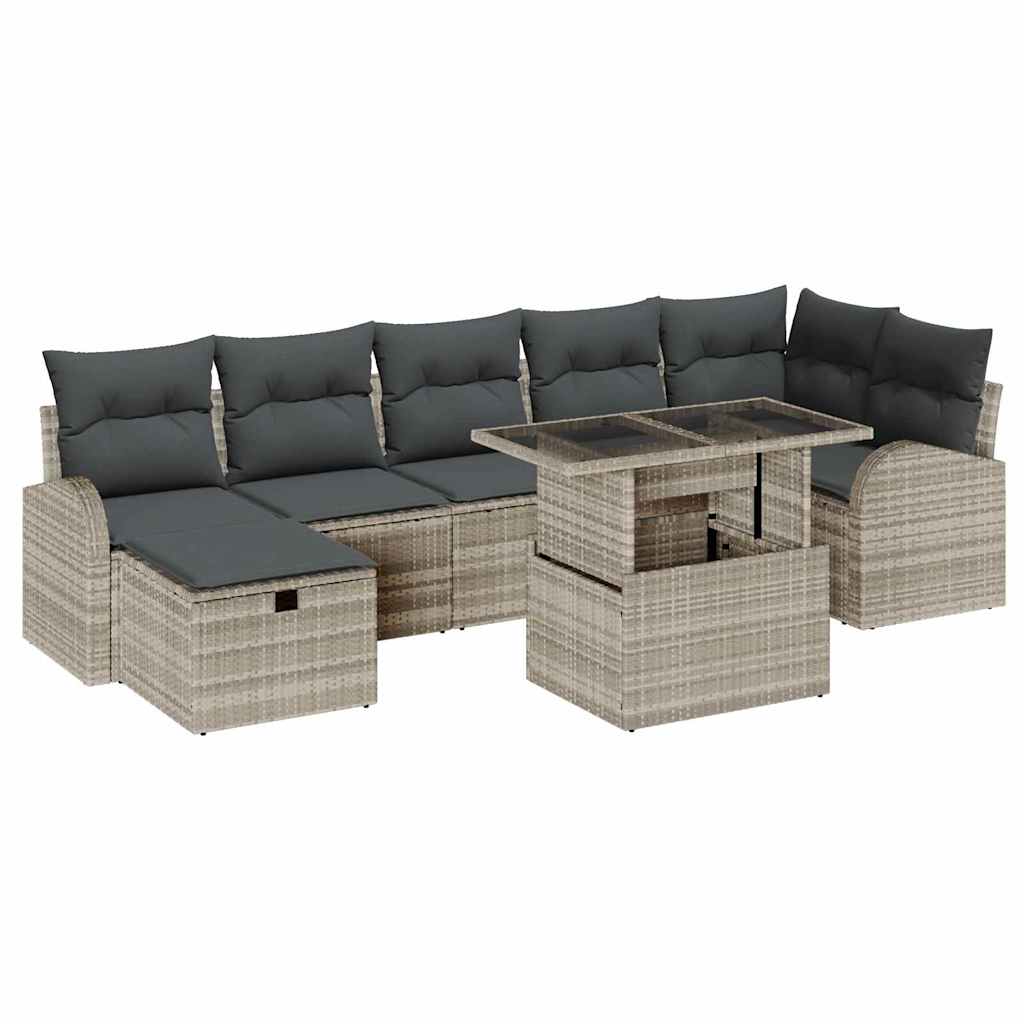 Tuin Sofa Set met kussen met opslag 8 pcs Lichtgrijs Poly riet is nu te koop bij PeponiXL, paradijselijk wonen!