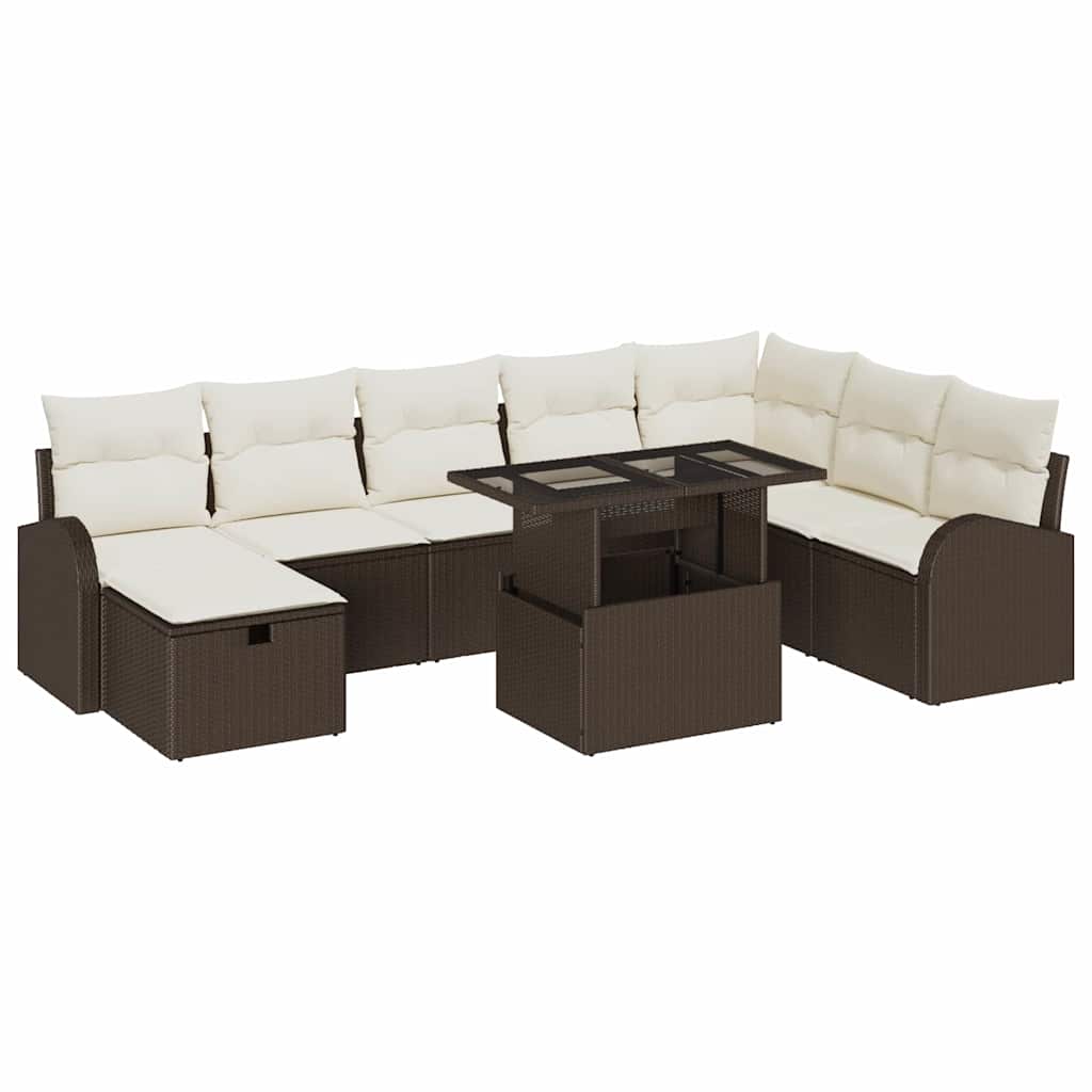 Tuin Sofa Set met kussen met opslag 9 pcs Bruin Poly riet