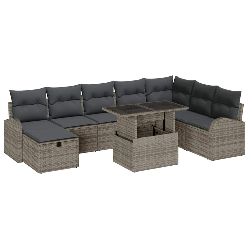 Tuin Sofa Set met kussen met opslag 9 pcs Grijs Poly riet is nu te koop bij PeponiXL, paradijselijk wonen!