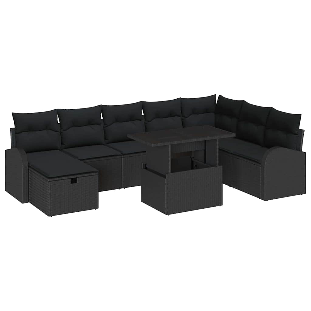 Tuin Sofa Set met kussen met opslag 9 pcs Zwart Poly riet is nu te koop bij PeponiXL, paradijselijk wonen!