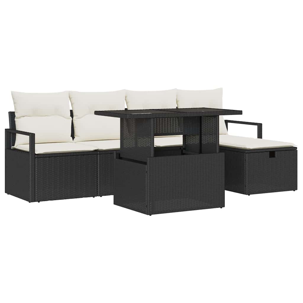Tuin Sofa Set met kussen met opslag 6 pcs Zwart Poly riet is nu te koop bij PeponiXL, paradijselijk wonen!