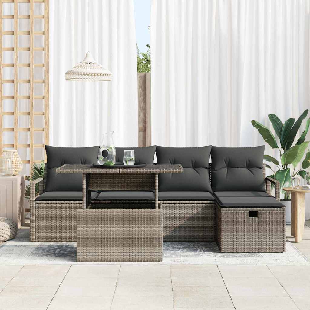 Tuin Sofa Set met kussen met opslag 6 pcs Grijs Poly riet is nu te koop bij PeponiXL, paradijselijk wonen!