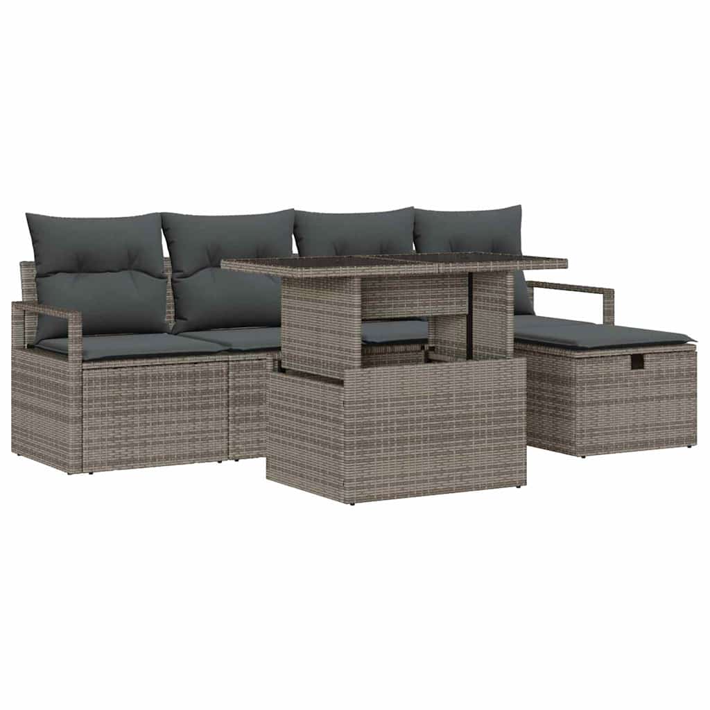 Tuin Sofa Set met kussen met opslag 6 pcs Grijs Poly riet is nu te koop bij PeponiXL, paradijselijk wonen!