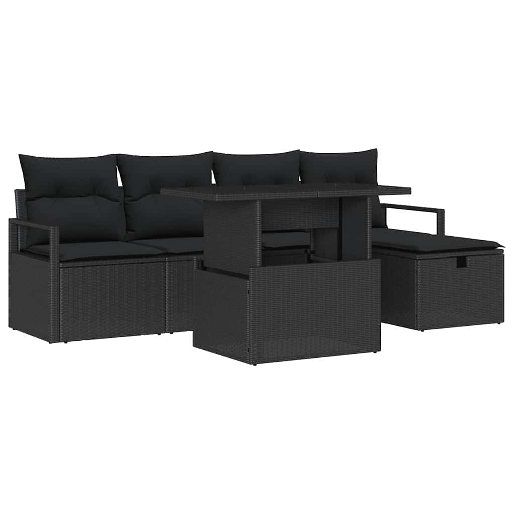 Tuin Sofa Set met kussen met opslag 6 pcs Zwart Poly riet is nu te koop bij PeponiXL, paradijselijk wonen!