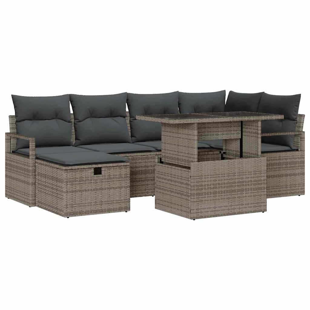 Tuin Sofa Set met kussen met opslag 7 pcs Grijs Poly riet is nu te koop bij PeponiXL, paradijselijk wonen!