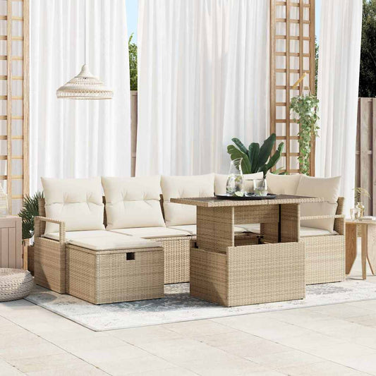 Tuin Sofa Set met kussen met opslag 7 pcs Beige Poly riet is nu te koop bij PeponiXL, paradijselijk wonen!