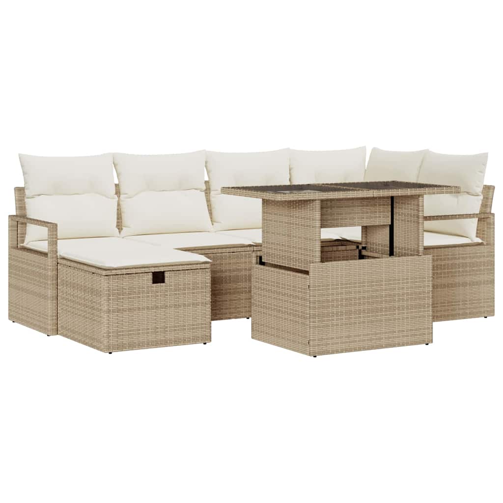 Tuin Sofa Set met kussen met opslag 7 pcs Beige Poly riet is nu te koop bij PeponiXL, paradijselijk wonen!