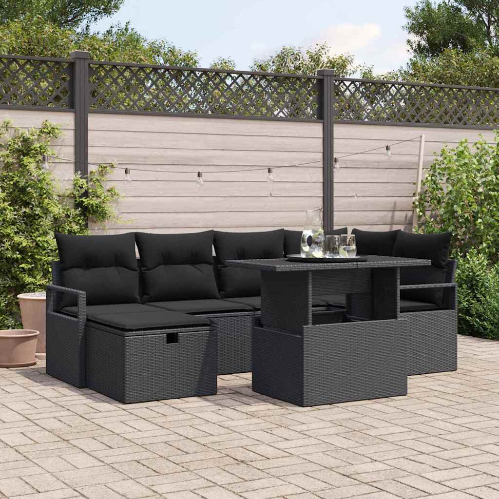 Tuin Sofa Set met kussen met opslag 7 pcs Zwart Poly riet is nu te koop bij PeponiXL, paradijselijk wonen!