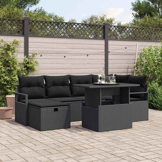 Tuin Sofa Set met kussen met opslag 7 pcs Zwart Poly riet is nu te koop bij PeponiXL, paradijselijk wonen!