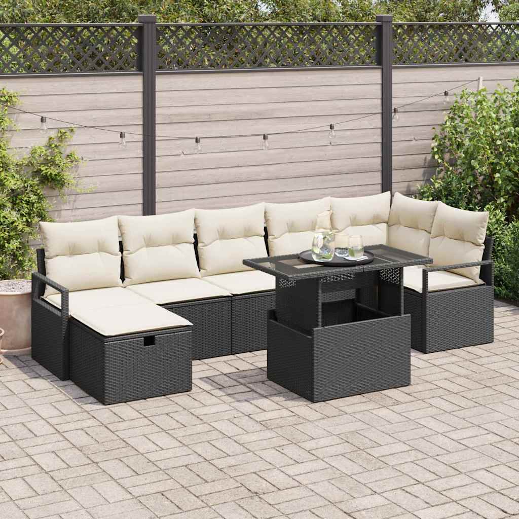 Tuin Sofa Set met kussen met opslag 8 pcs Zwart Poly riet is nu te koop bij PeponiXL, paradijselijk wonen!