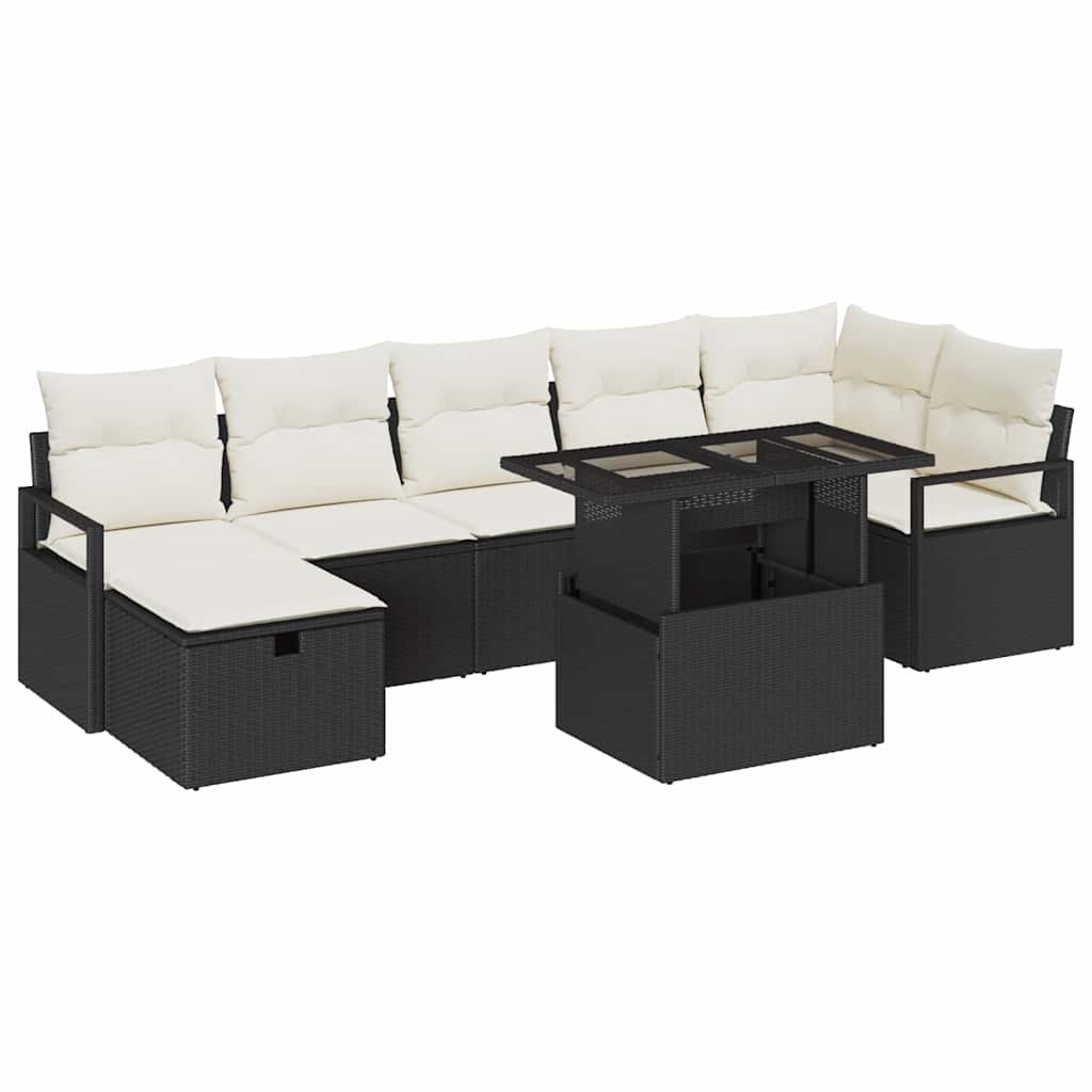 Tuin Sofa Set met kussen met opslag 8 pcs Zwart Poly riet is nu te koop bij PeponiXL, paradijselijk wonen!
