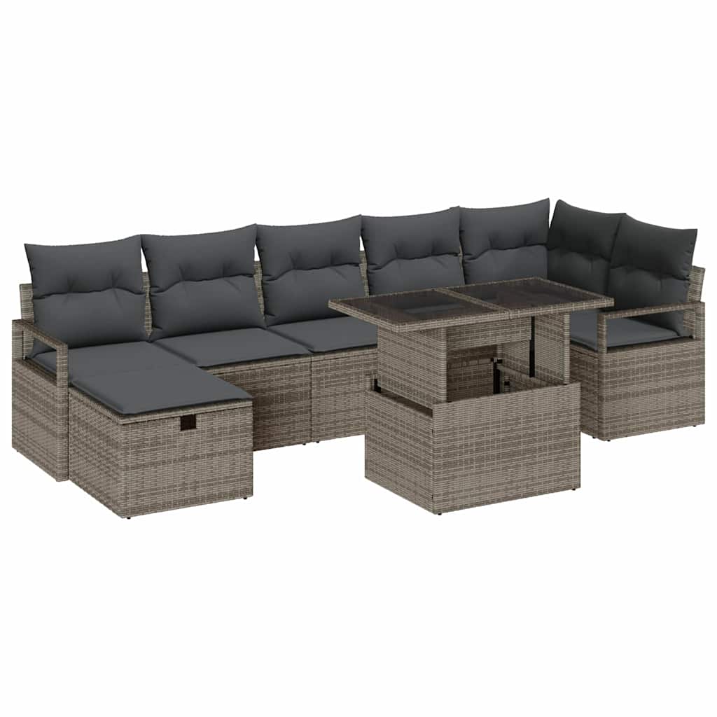 Tuin Sofa Set met kussen met opslag 8 pcs Grijs Poly riet is nu te koop bij PeponiXL, paradijselijk wonen!