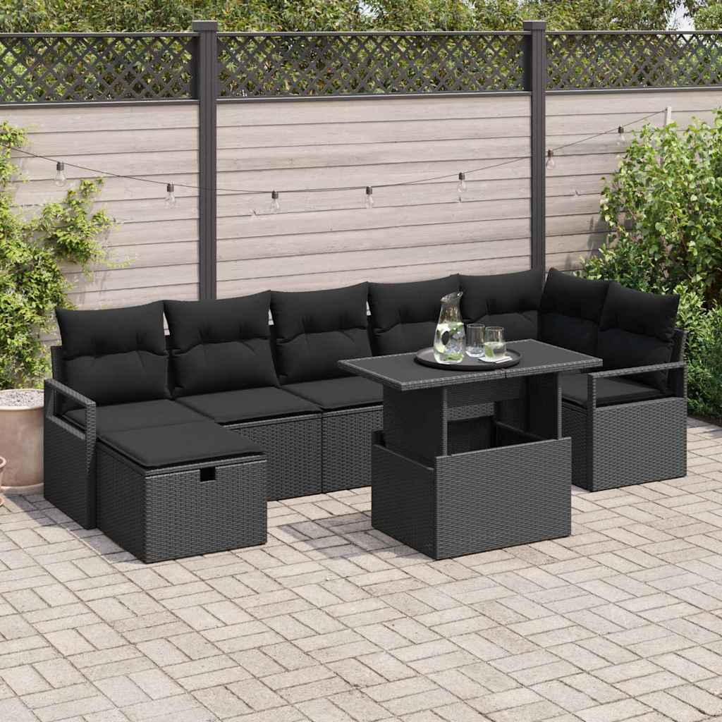 Tuin Sofa Set met kussen met opslag 8 pcs Zwart Poly riet is nu te koop bij PeponiXL, paradijselijk wonen!