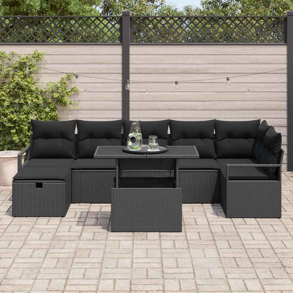 Tuin Sofa Set met kussen met opslag 8 pcs Zwart Poly riet is nu te koop bij PeponiXL, paradijselijk wonen!