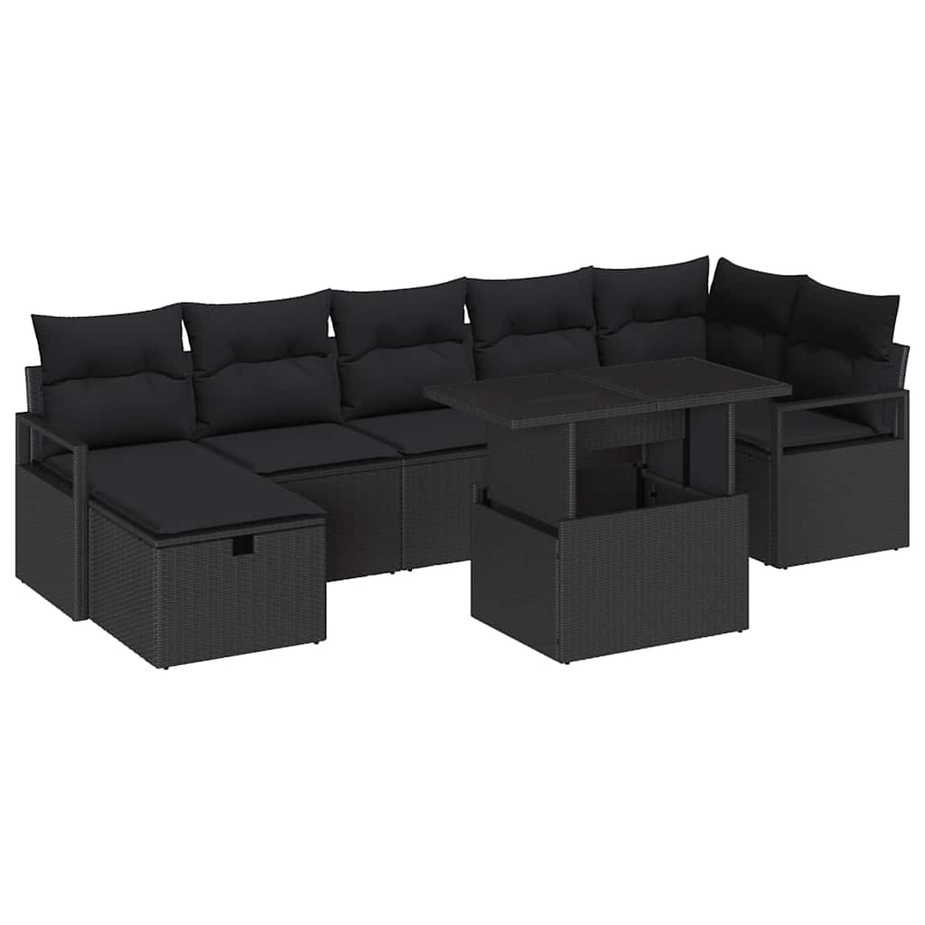 Tuin Sofa Set met kussen met opslag 8 pcs Zwart Poly riet is nu te koop bij PeponiXL, paradijselijk wonen!