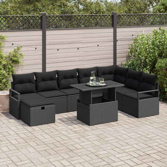 Tuin Sofa Set met kussen met opslag 9 pcs Zwart Poly riet is nu te koop bij PeponiXL, paradijselijk wonen!