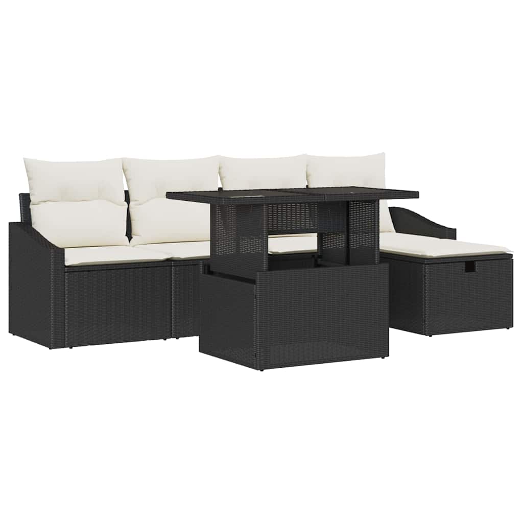 Tuin Sofa Set met kussen 6 pcs Zwart poly rattan is nu te koop bij PeponiXL, paradijselijk wonen!