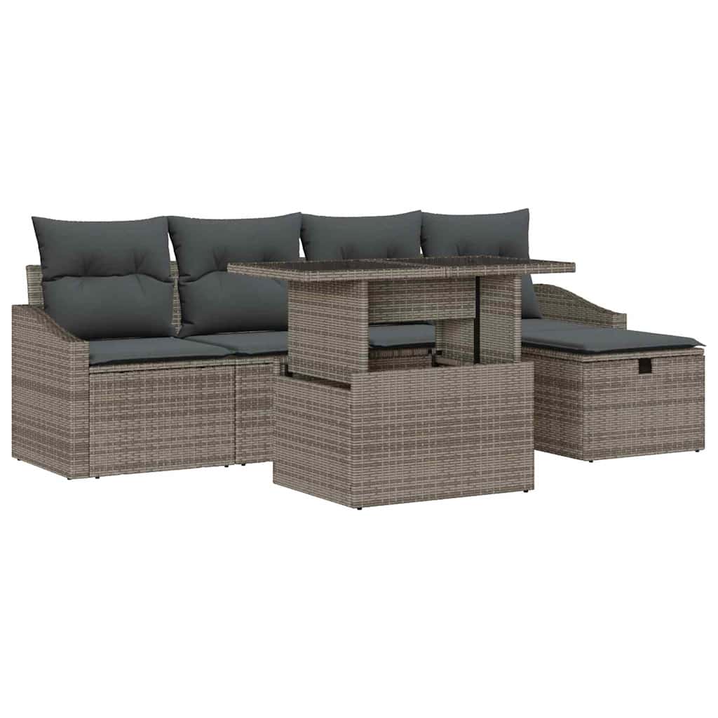 Tuin Sofa Set 6 pcs Grijs poly rattan is nu te koop bij PeponiXL, paradijselijk wonen!