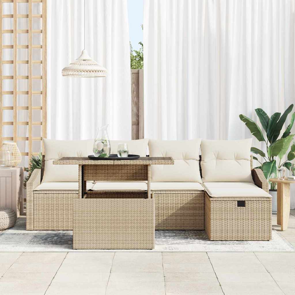 Tuin Sofa Set met kussen 6 pcs Beige poly rattan is nu te koop bij PeponiXL, paradijselijk wonen!