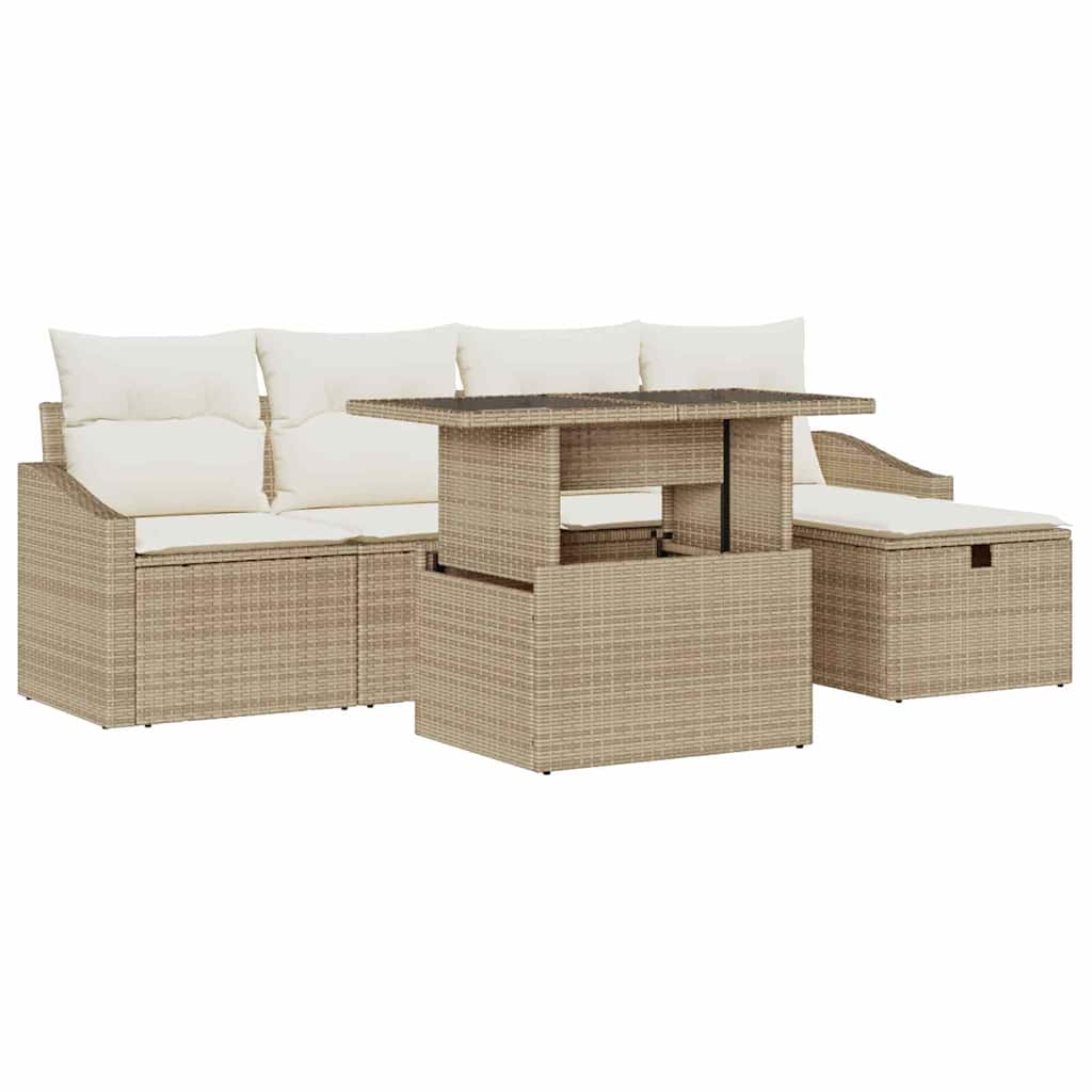 Tuin Sofa Set met kussen 6 pcs Beige poly rattan is nu te koop bij PeponiXL, paradijselijk wonen!