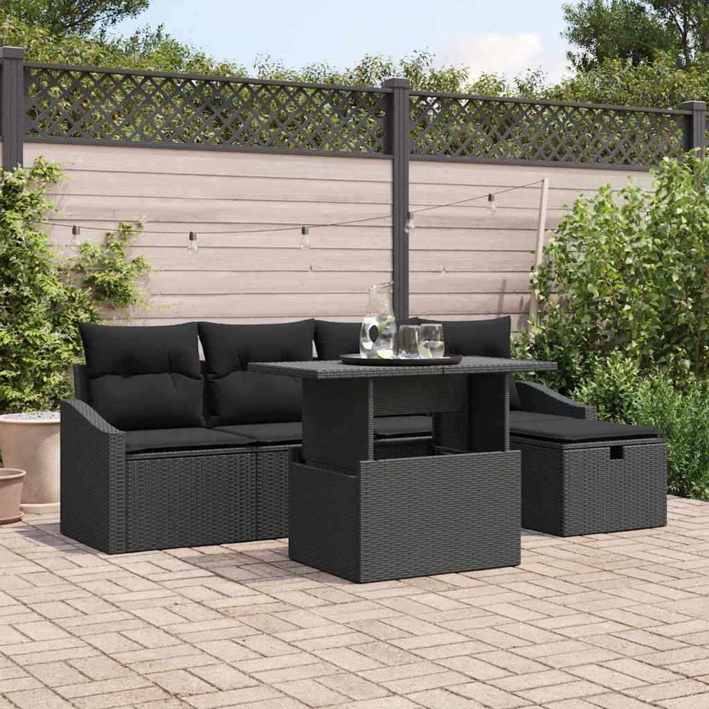 Tuin Sofa Set met kussen 6 pcs Zwart poly rattan is nu te koop bij PeponiXL, paradijselijk wonen!