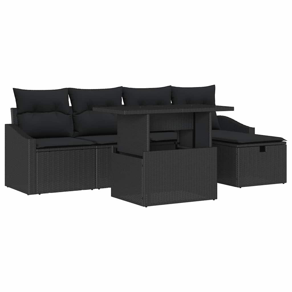 Tuin Sofa Set met kussen 6 pcs Zwart poly rattan is nu te koop bij PeponiXL, paradijselijk wonen!