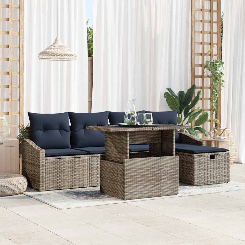 Tuin Sofa Set met kussen 6 pcs Grijs poly rattan is nu te koop bij PeponiXL, paradijselijk wonen!