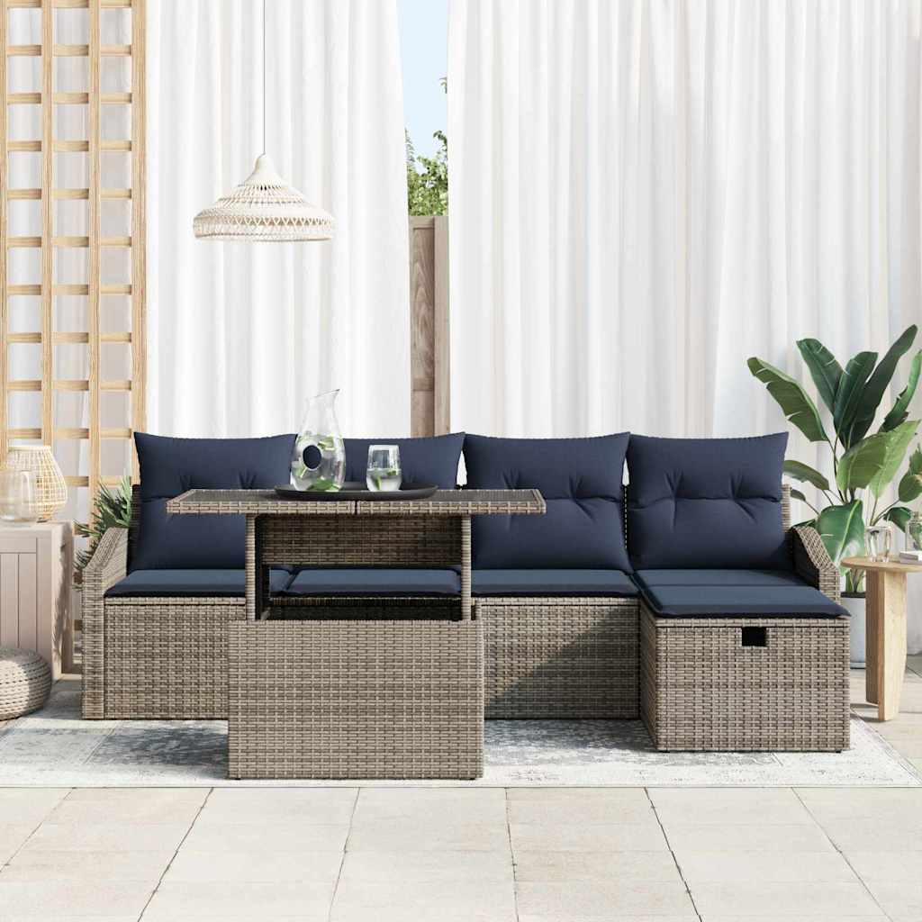 Tuin Sofa Set met kussen 6 pcs Grijs poly rattan is nu te koop bij PeponiXL, paradijselijk wonen!