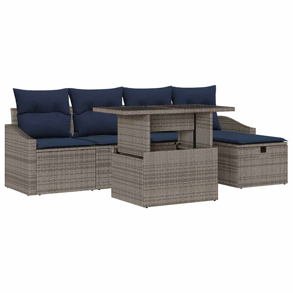 Tuin Sofa Set met kussen 6 pcs Grijs poly rattan is nu te koop bij PeponiXL, paradijselijk wonen!