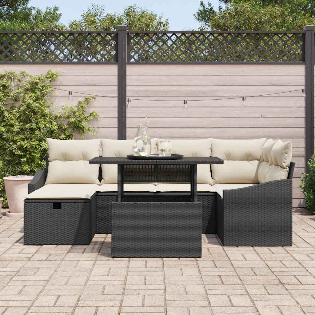 Tuin Sofa Set met kussen 7 pcs Zwart poly rattan is nu te koop bij PeponiXL, paradijselijk wonen!