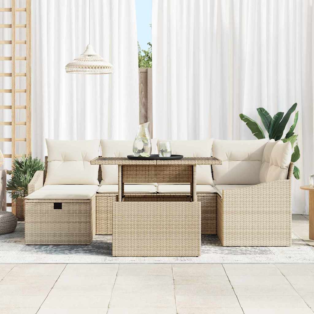 Tuin Sofa Set met kussen 7 pcs Beige poly rattan is nu te koop bij PeponiXL, paradijselijk wonen!