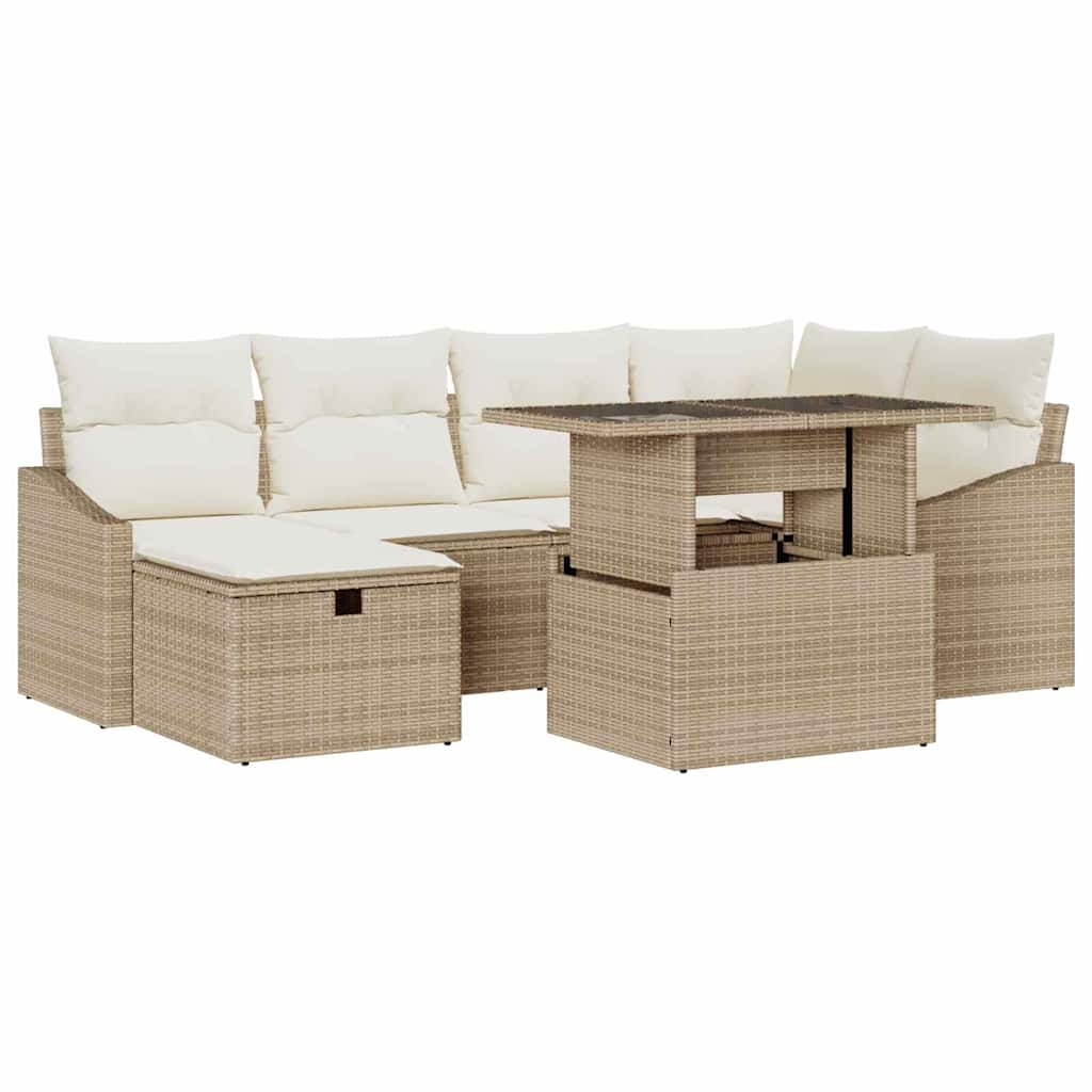 Tuin Sofa Set met kussen 7 pcs Beige poly rattan is nu te koop bij PeponiXL, paradijselijk wonen!