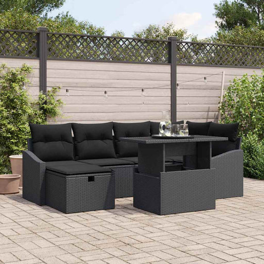 Tuin Sofa Set met kussen 7 pcs Zwart poly rattan is nu te koop bij PeponiXL, paradijselijk wonen!