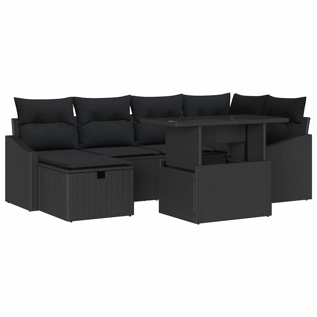 Tuin Sofa Set met kussen 7 pcs Zwart poly rattan is nu te koop bij PeponiXL, paradijselijk wonen!