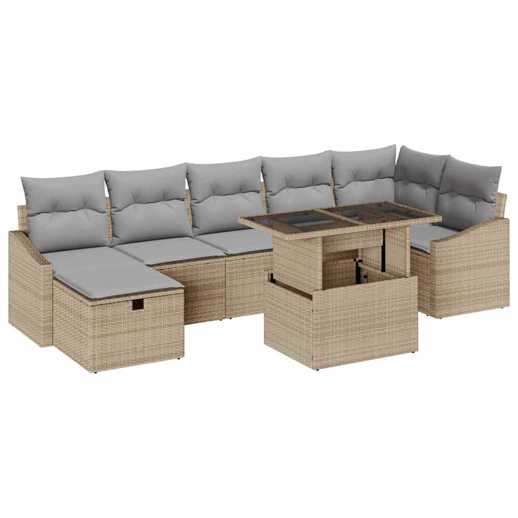Tuin Sofa Set 8 pcs Beige poly rattan is nu te koop bij PeponiXL, paradijselijk wonen!