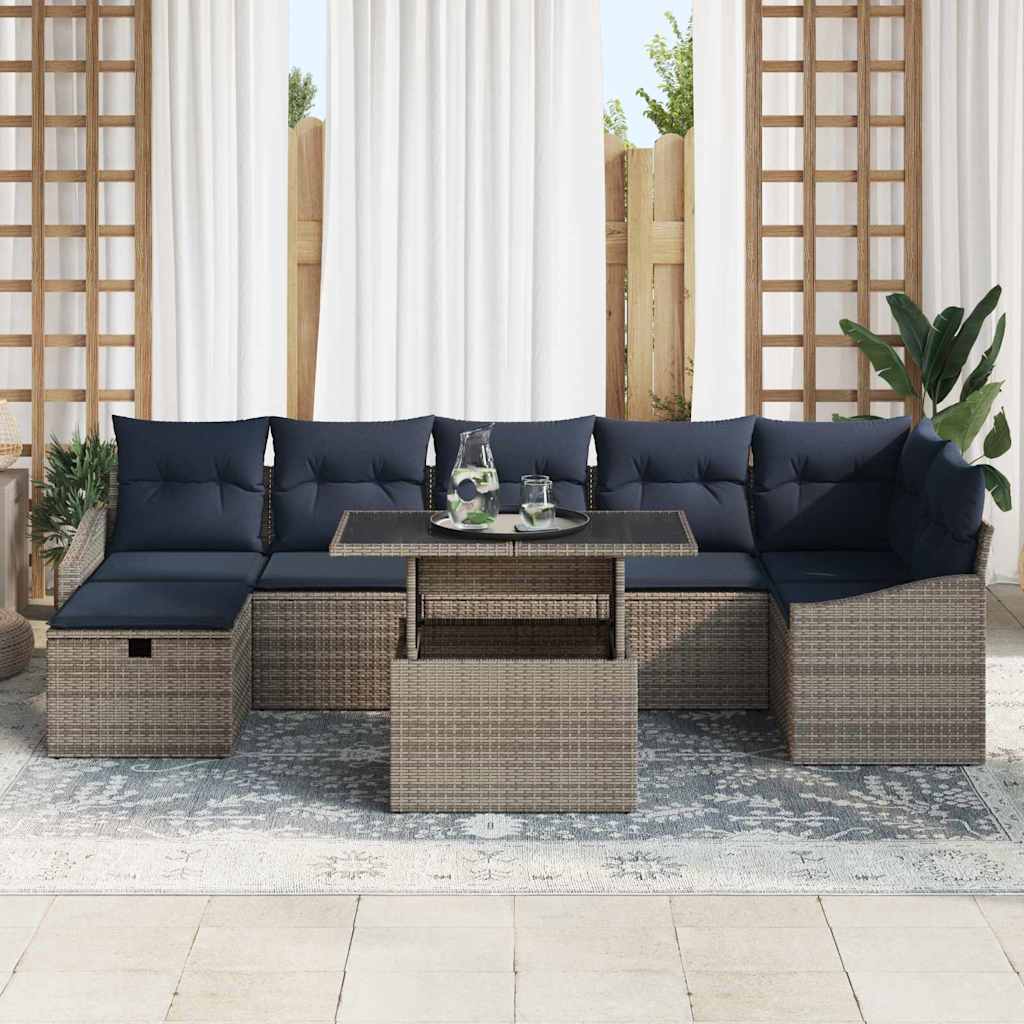 Tuin Sofa Set met kussen 8 pcs Grijs poly rattan is nu te koop bij PeponiXL, paradijselijk wonen!