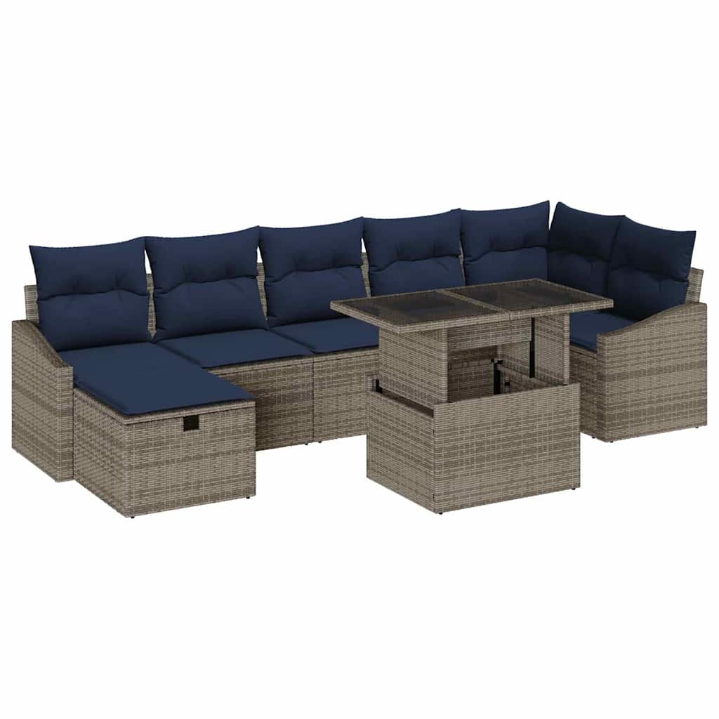Tuin Sofa Set met kussen 8 pcs Grijs poly rattan is nu te koop bij PeponiXL, paradijselijk wonen!