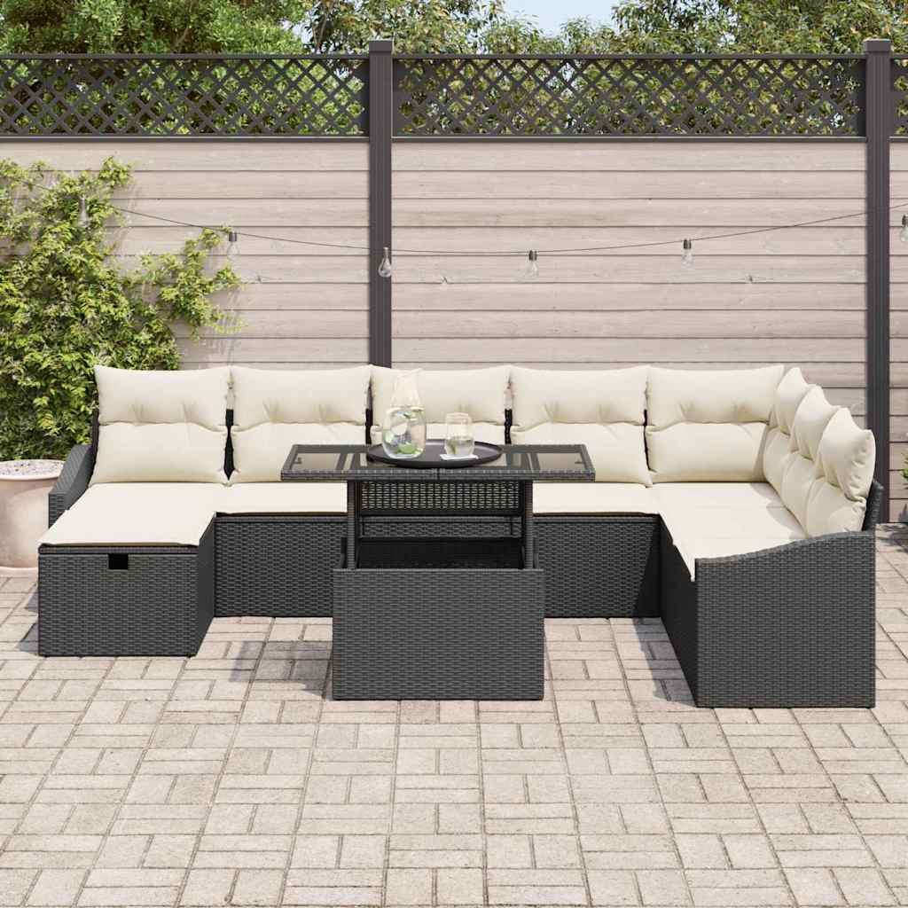 Tuin Sofa Set 9 pcs Zwart poly rattan is nu te koop bij PeponiXL, paradijselijk wonen!
