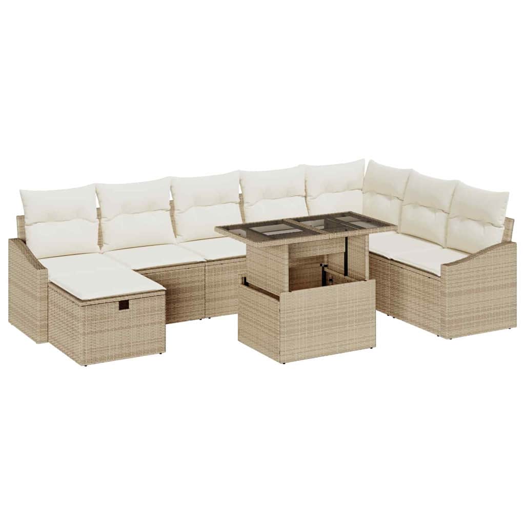 Tuin Sofa Set 9 pcs Beige poly rattan is nu te koop bij PeponiXL, paradijselijk wonen!
