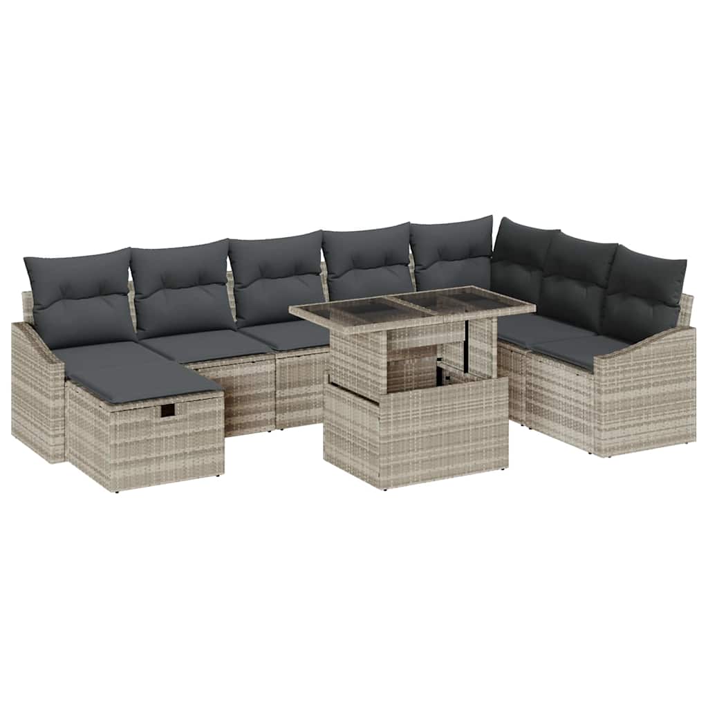 Tuin Sofa Set 9 pcs Lichtgrijs poly rattan is nu te koop bij PeponiXL, paradijselijk wonen!