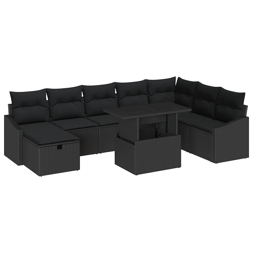 Tuin Sofa Set 9 pcs Zwart poly rattan is nu te koop bij PeponiXL, paradijselijk wonen!