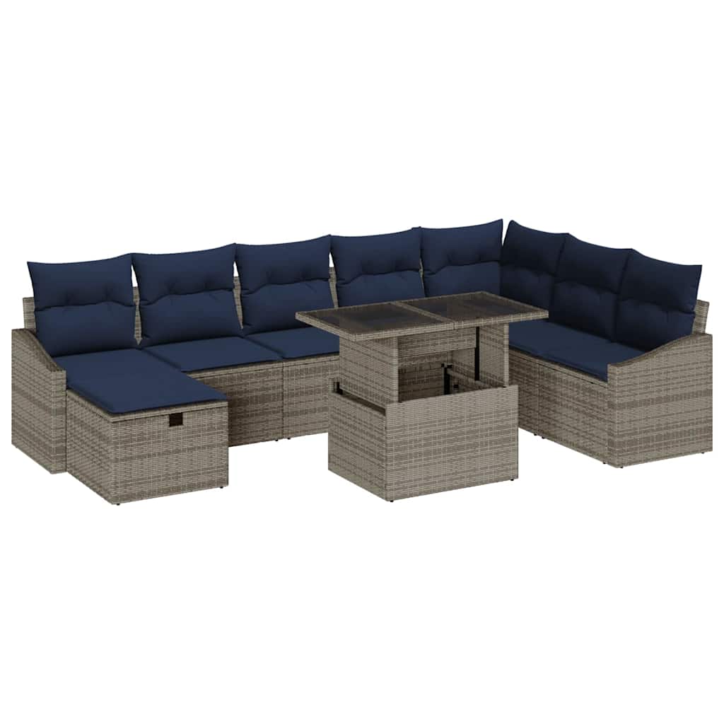Tuin Sofa Set met kussen 9 pcs Grijs poly rattan is nu te koop bij PeponiXL, paradijselijk wonen!