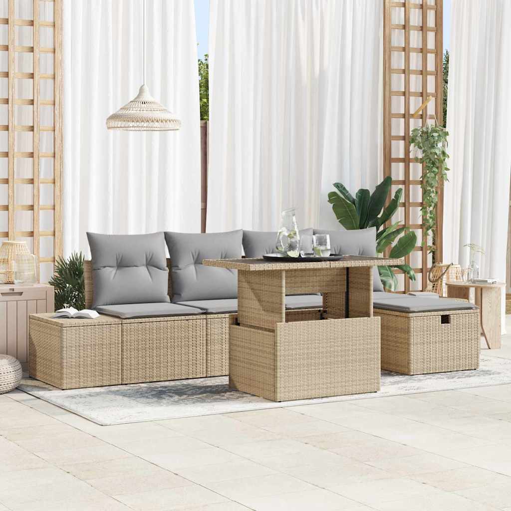 Tuin Sofa Set 6 pcs Beige poly rattan is nu te koop bij PeponiXL, paradijselijk wonen!
