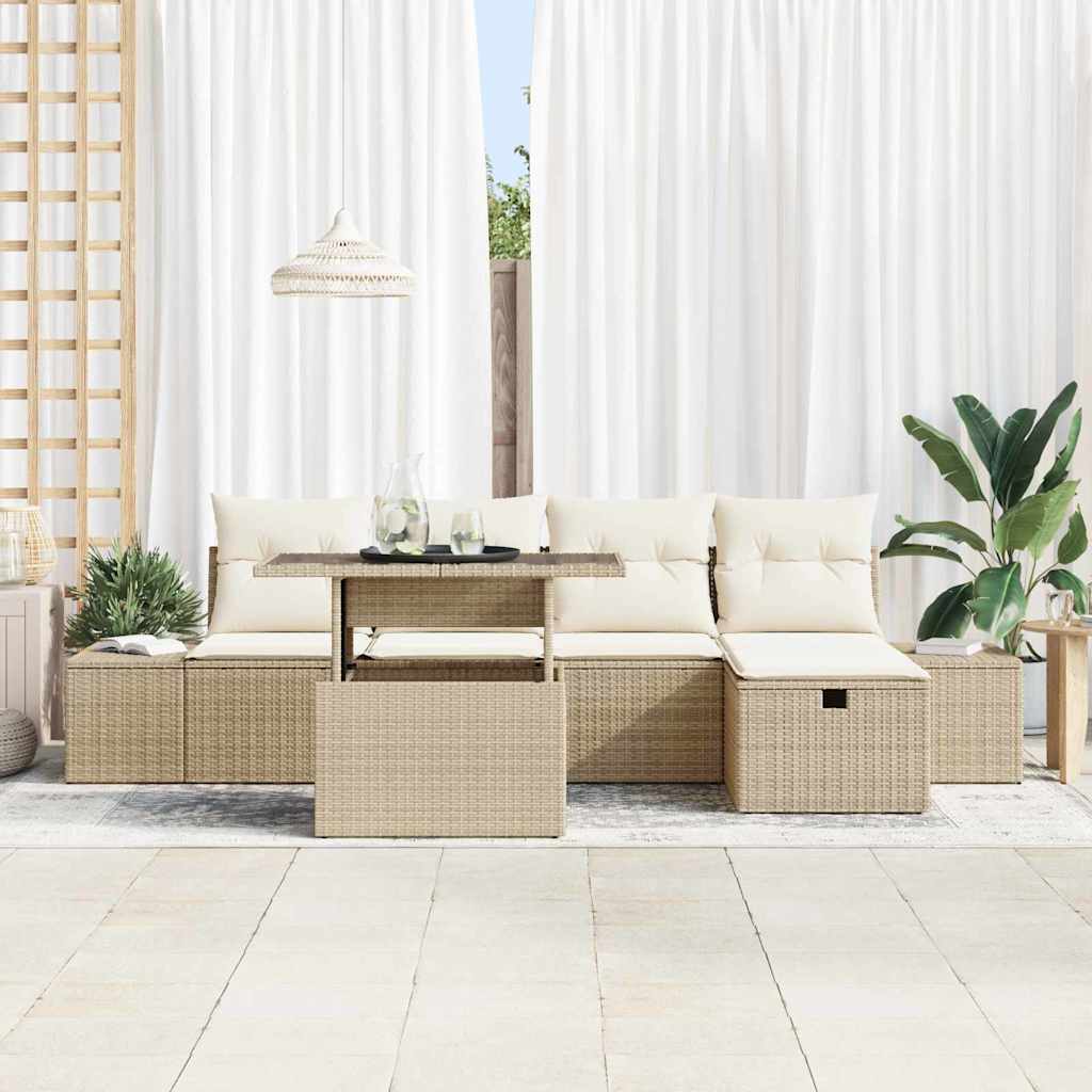 Tuin Sofa Set 6 pcs Beige poly rattan is nu te koop bij PeponiXL, paradijselijk wonen!