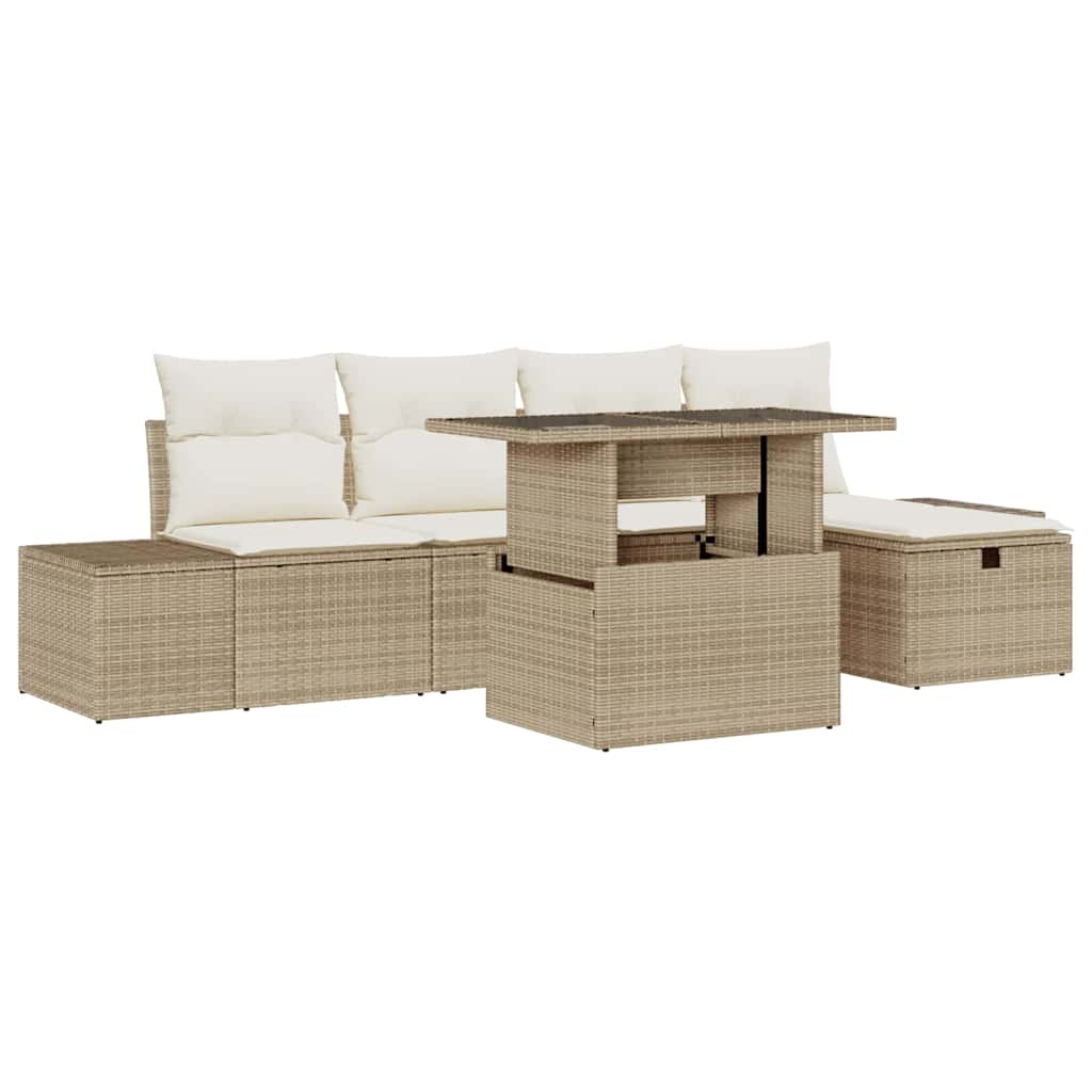Tuin Sofa Set 6 pcs Beige poly rattan is nu te koop bij PeponiXL, paradijselijk wonen!