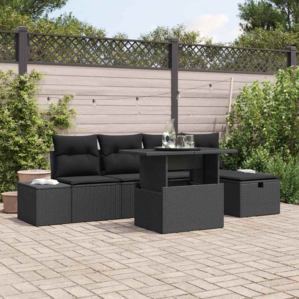 Tuin Sofa Set 6 pcs Zwart poly rattan is nu te koop bij PeponiXL, paradijselijk wonen!