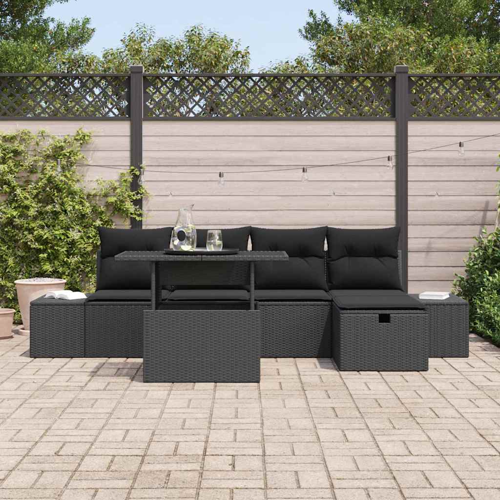 Tuin Sofa Set 6 pcs Zwart poly rattan is nu te koop bij PeponiXL, paradijselijk wonen!
