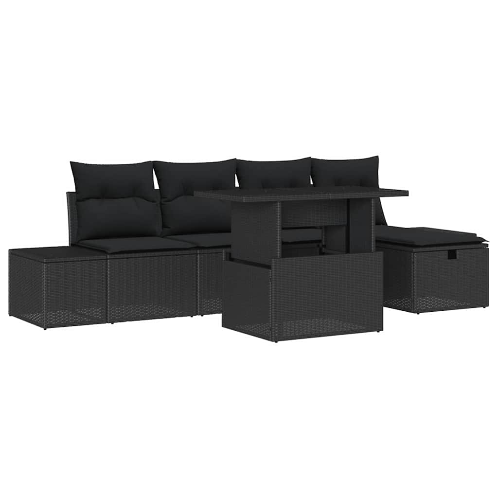 Tuin Sofa Set 6 pcs Zwart poly rattan is nu te koop bij PeponiXL, paradijselijk wonen!