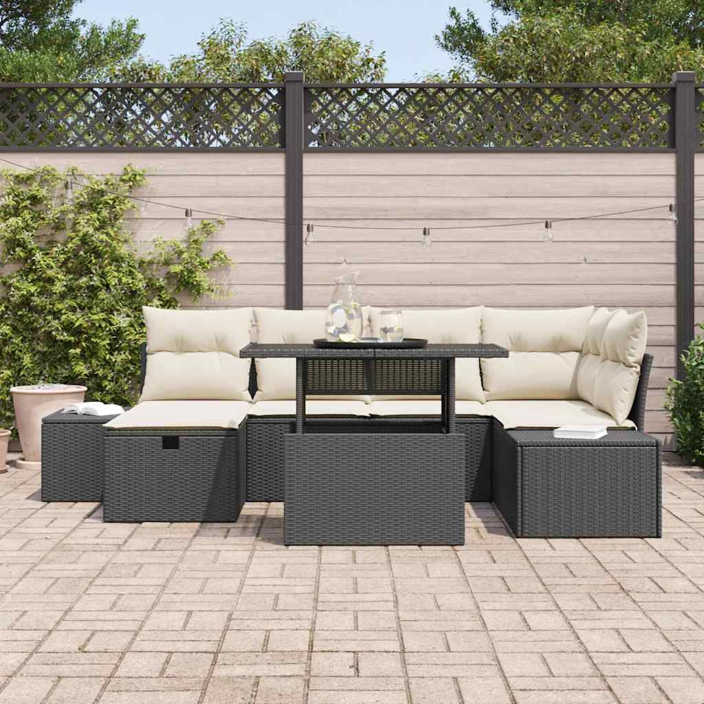 Tuin Sofa Set 7 pcs Zwart poly rattan is nu te koop bij PeponiXL, paradijselijk wonen!