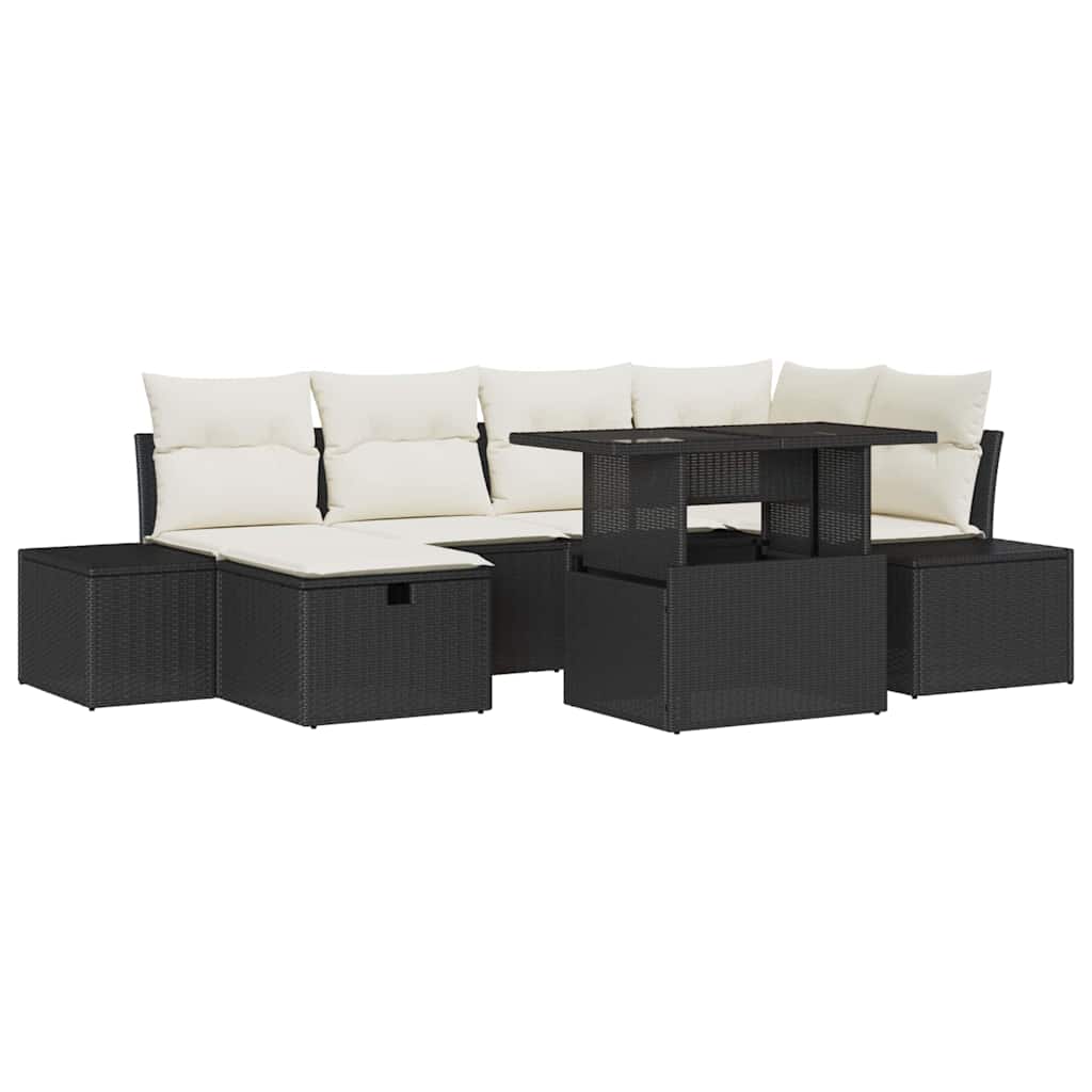 Tuin Sofa Set 7 pcs Zwart poly rattan is nu te koop bij PeponiXL, paradijselijk wonen!